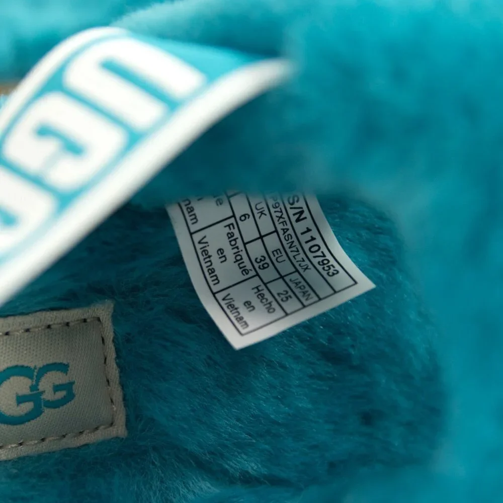 UGG Fluff Oh Yea Aqua Blue Sheepskin Fur Slippers Slides Sandals NIB - Picture 7 of 11